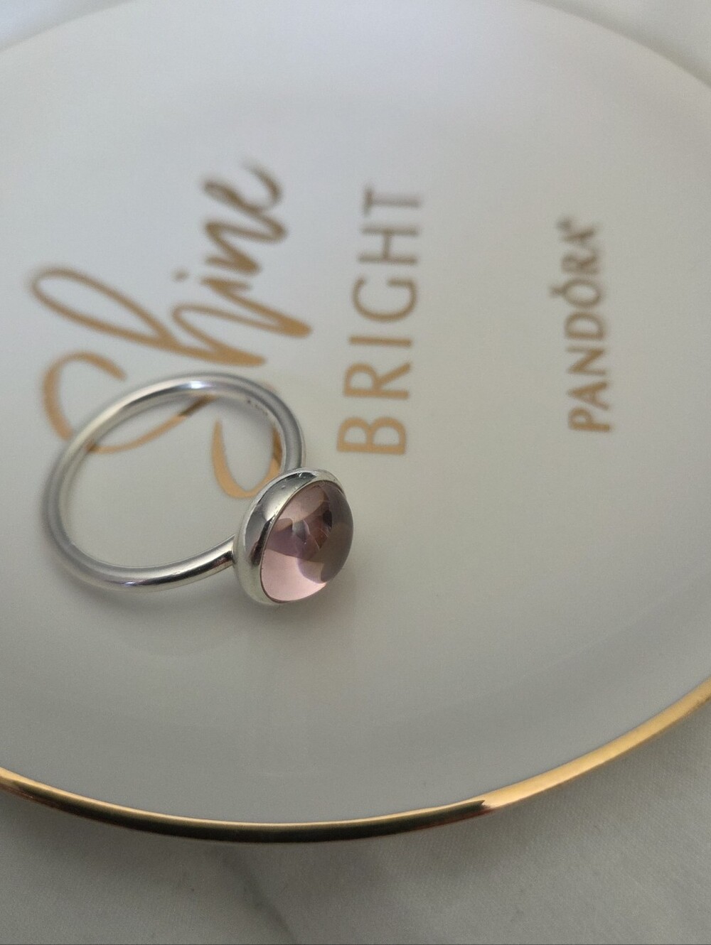Pandora Pink Crystal Droplet Ring Size 8.5 /58